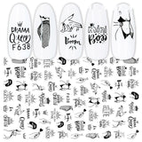 3D Hot Stamping Full Stickers Black And White Rose Heart-Shaped Ink Nail Decals - MAXIME