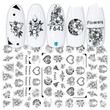 3D Hot Stamping Full Stickers Black And White Rose Heart-Shaped Ink Nail Decals - MAXIME