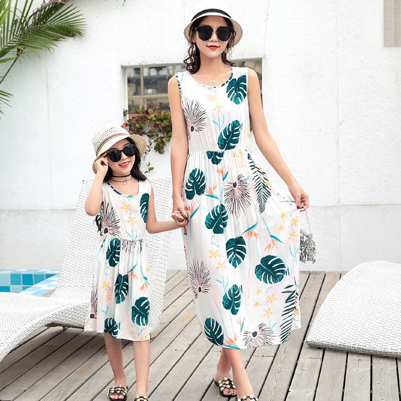 Mother And Daughter Vacation Beach Vest Long Skirt - MAXIME