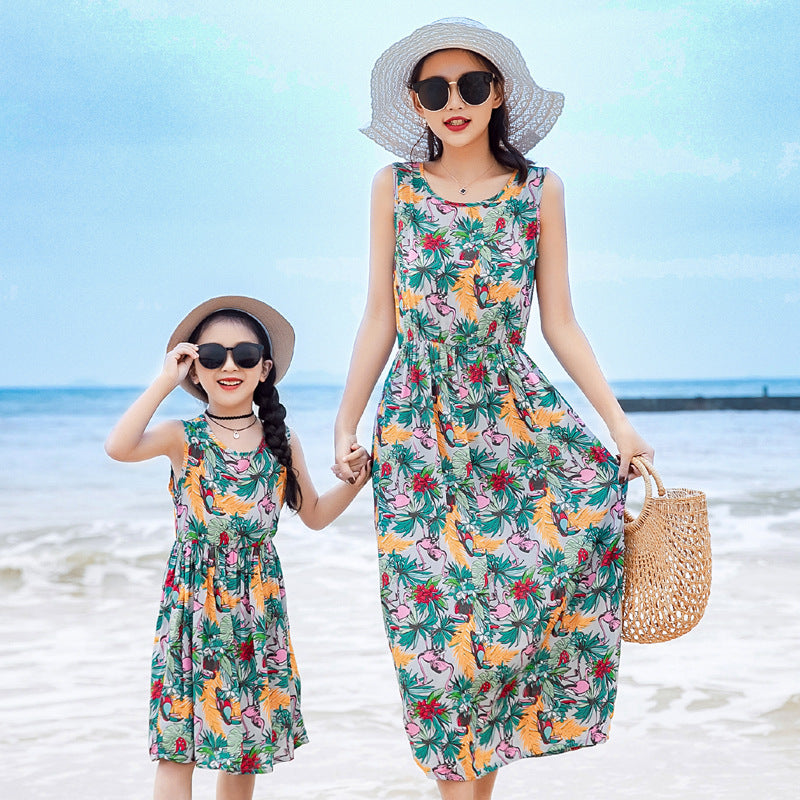 Mother And Daughter Vacation Beach Vest Long Skirt - MAXIME