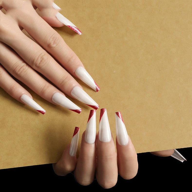 Wearing Nails, Rose Gold And Beveled Edge French Manicure, Long Ballet Nails, Fake Nails, Finished Products, Boxed - MAXIME