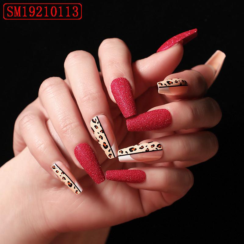 Red Jump Color Leopard Print Ballet False Nails - MAXIME