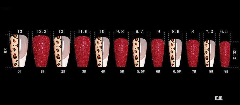 Red Jump Color Leopard Print Ballet False Nails - MAXIME