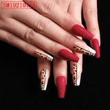 Red Jump Color Leopard Print Ballet False Nails - MAXIME