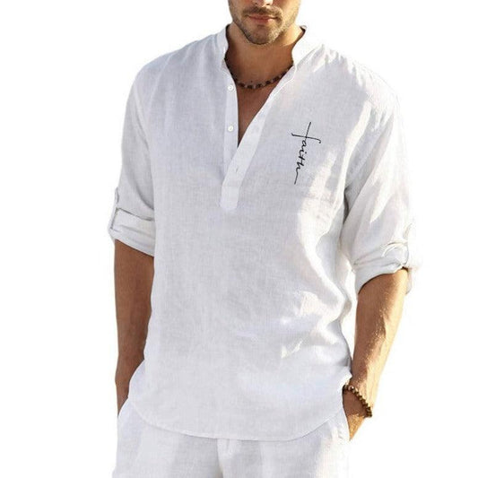 New Casual Cotton And Linen Long Sleeved Shirt For Men - MAXIME