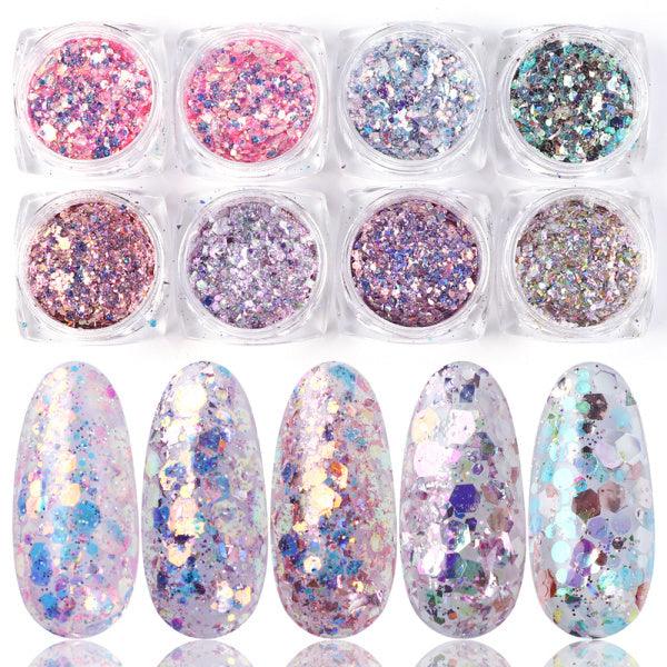 8 Box Mix Glitter Nail Art Powder Flakes Set - MAXIME