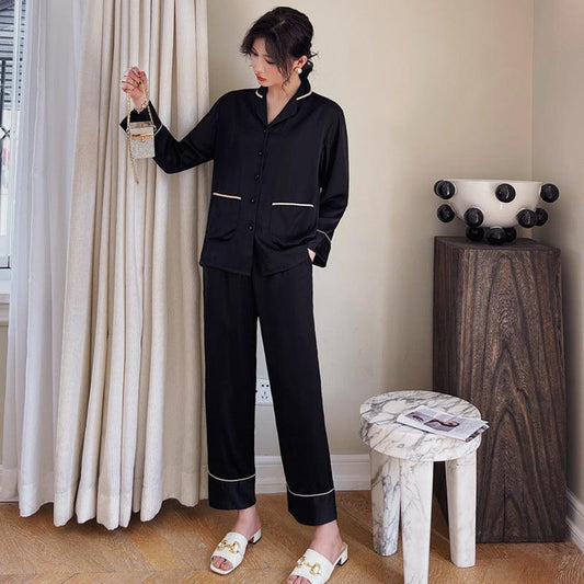 Couple Pajamas Lapel Cardigan Long Sleeves - MAXIME