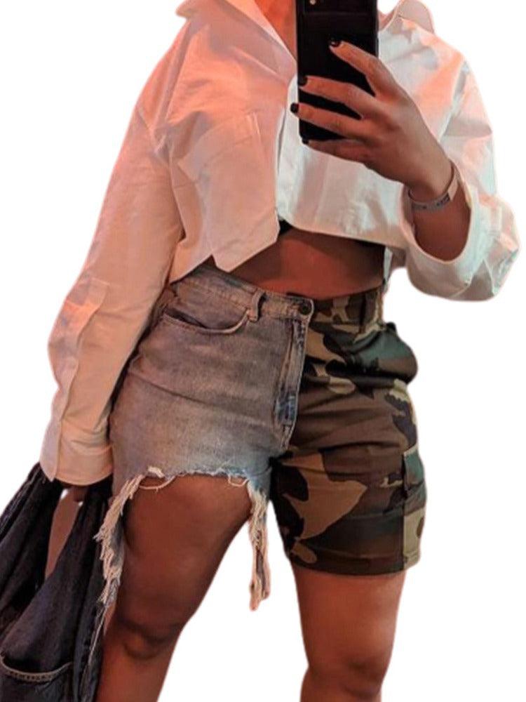 Denim Stitched Camouflage Shorts - MAXIME