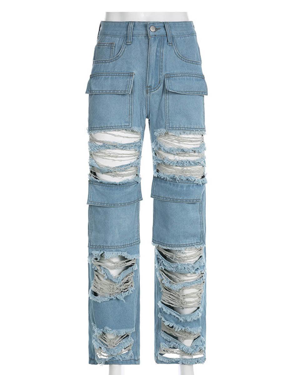 Beggar Wind Hole Raw Hem Jeans Female - MAXIME