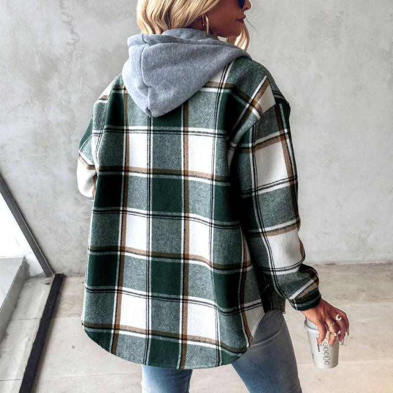 Maxime Wear Solid Color Plaid Hooded Jacket - MAXIME