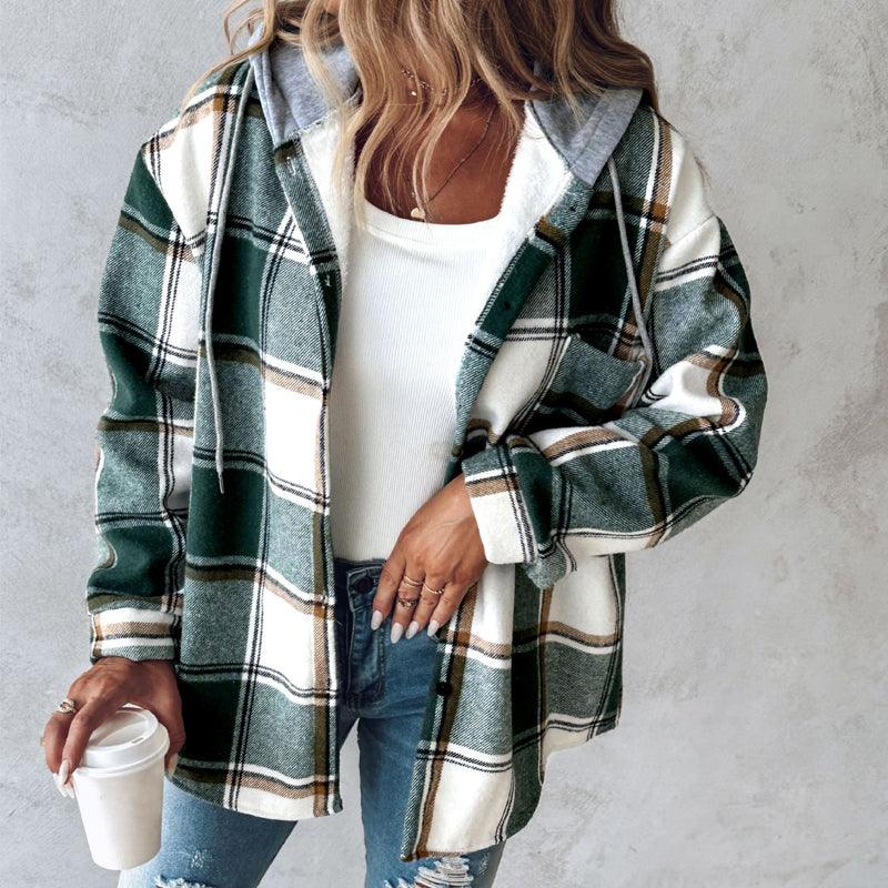 Maxime Wear Solid Color Plaid Hooded Jacket - MAXIME