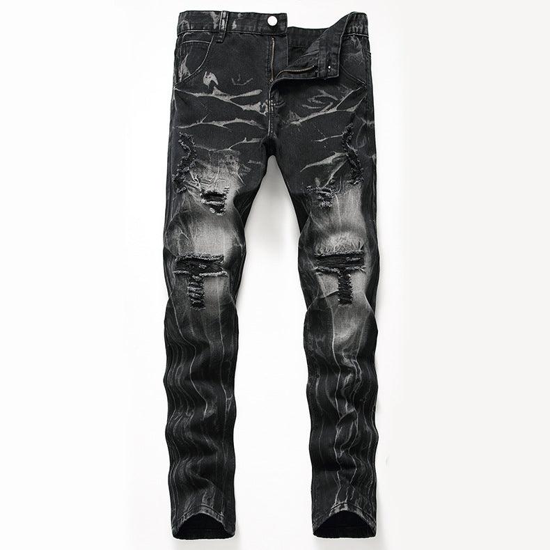 Ripped Black Jeans Men's Straight-leg Denim Denim Trousers - MAXIME