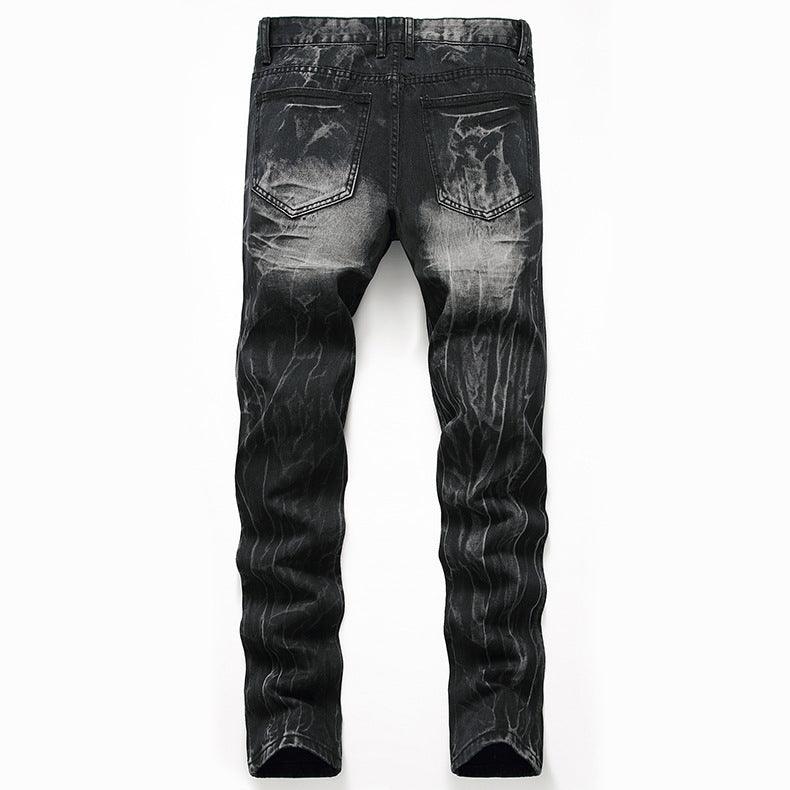 Ripped Black Jeans Men's Straight-leg Denim Denim Trousers - MAXIME