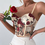 Maxime Vest Retro Net Yarn Flowers Embroidered Vest - MAXIME