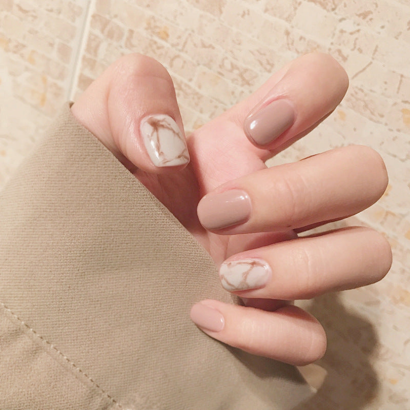 Light khaki smudge false nails - MAXIME