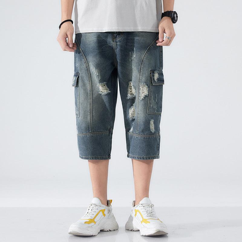 Men's Loose Elastic Waist Printed Cropped Jeans - MAXIME