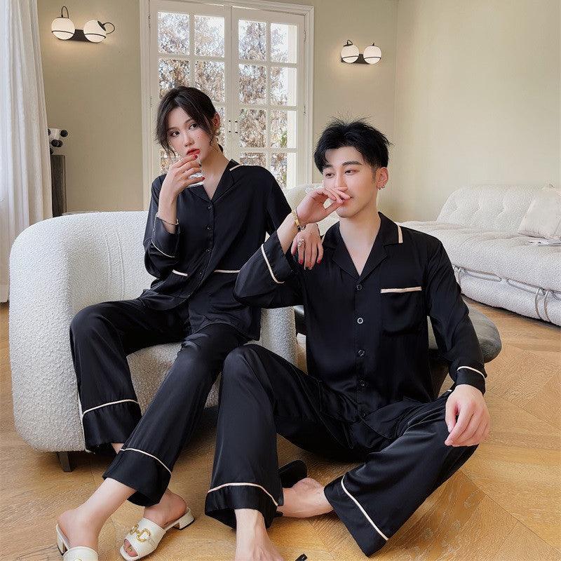 Couple Pajamas Lapel Cardigan Long Sleeves - MAXIME