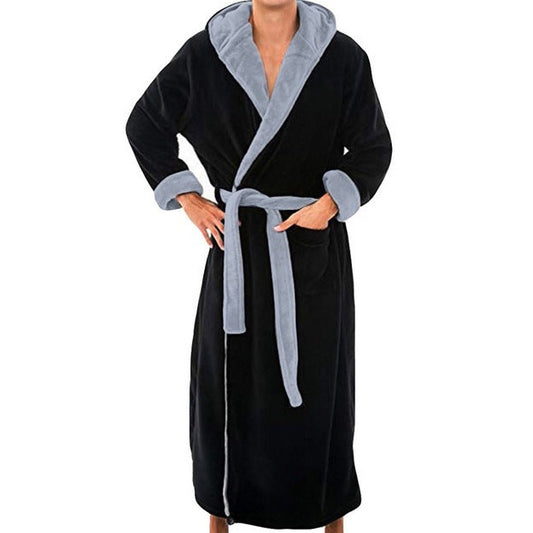 Men BathRobe Flannel Hooded Thick Casual Winter - MAXIME