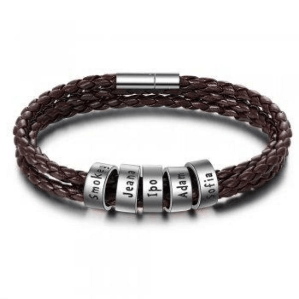 Personalized Mens Braided Genuine Leather Bracelet Stainless - MAXIME