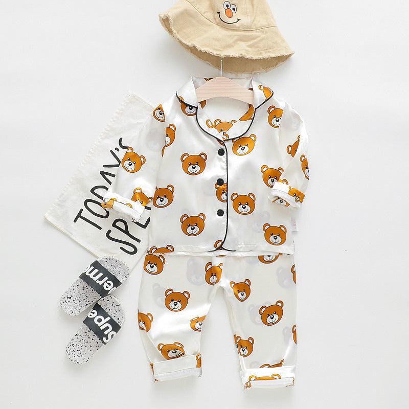 Long sleeve ice silk bear pajamas set for boys and girls - MAXIME