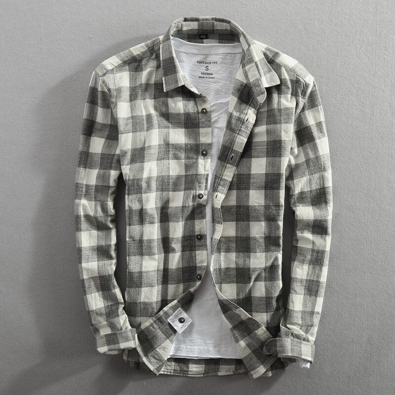 Maxime Long-Sleeved Lapel Plaid Shirt - MAXIME