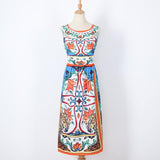 Sleeveless midi retro print dress - MAXIME