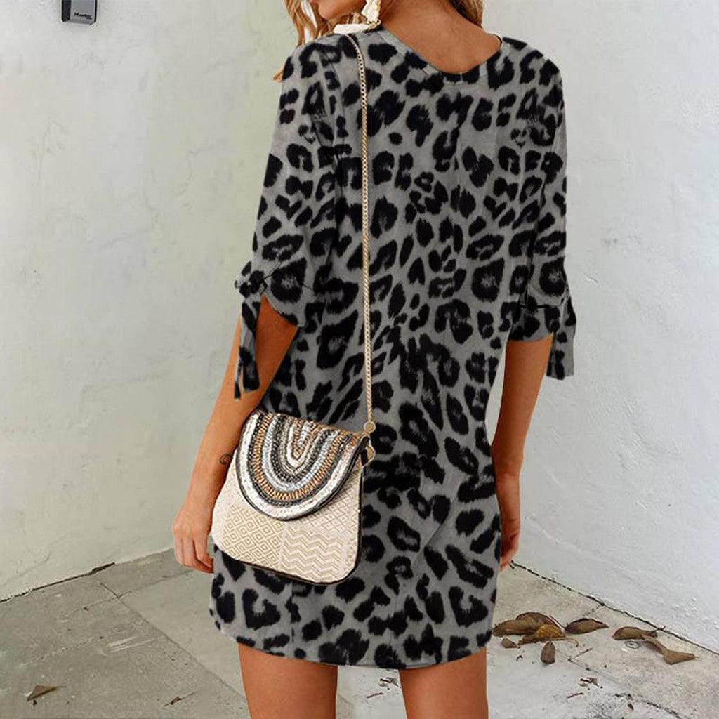 Maxime Leopard Print Round Neck Dress - MAXIME