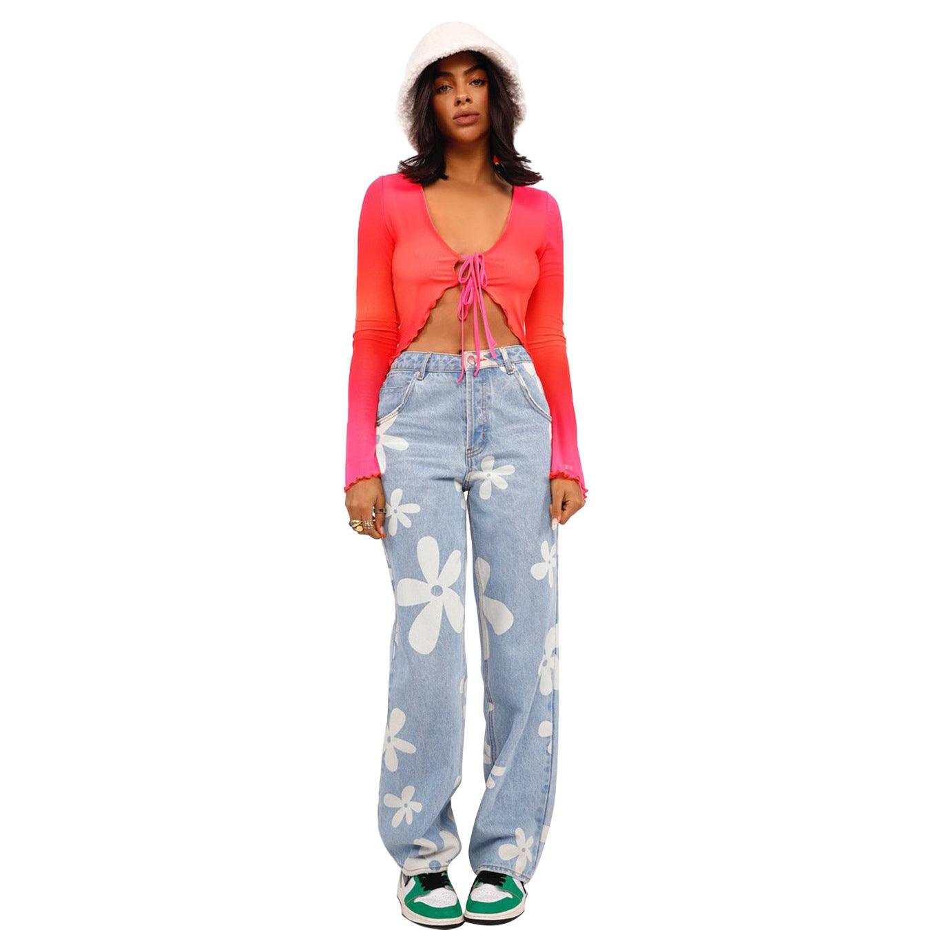 Fashionable Simple Printed Straight Jeans - MAXIME