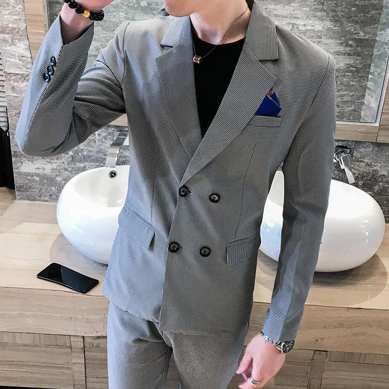 Slim-fit Solid Color Double-breasted Two-piece Suit - MAXIME