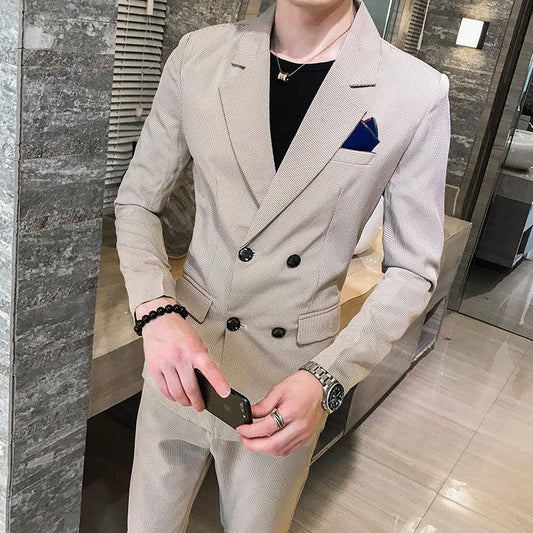 Slim-fit Solid Color Double-breasted Two-piece Suit - MAXIME