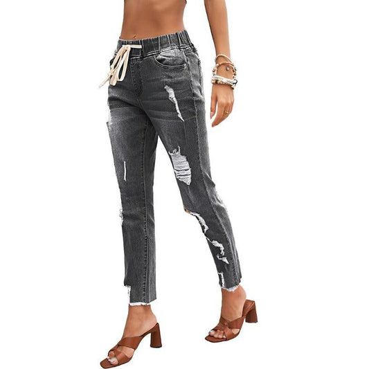 Women's Lace Up Nine Points Skinny Pants - MAXIME