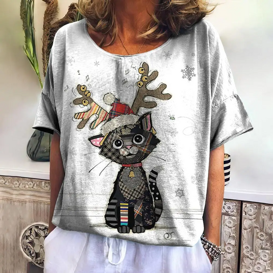 Womens T-shirt 3D Kawaii Cat Print Tees - MAXIME