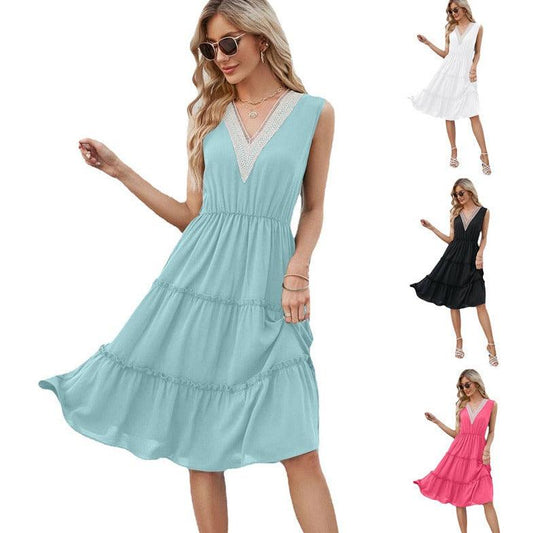 V-neck Women Elegant Dress Beach Summer - MAXIME