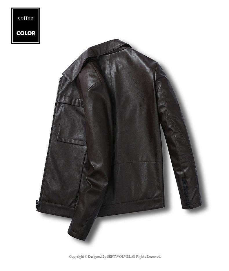 Leather Slim Lapel Casual Leather Jacket - MAXIME