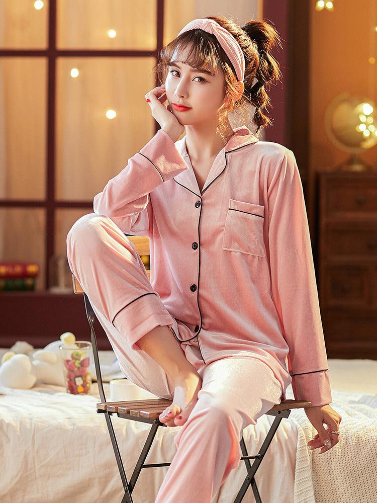 Couple Gold Velvet Long Sleeve Pajamas - MAXIME