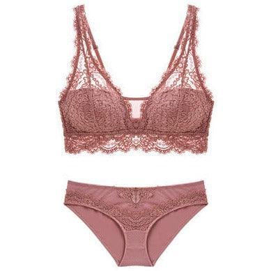 Laceless Bra Gathering Bra Lace Bra Set - MAXIME