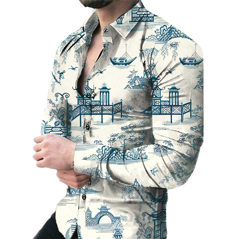 Men's Casual Long Sleeved Large Floral Shirt - MAXIME