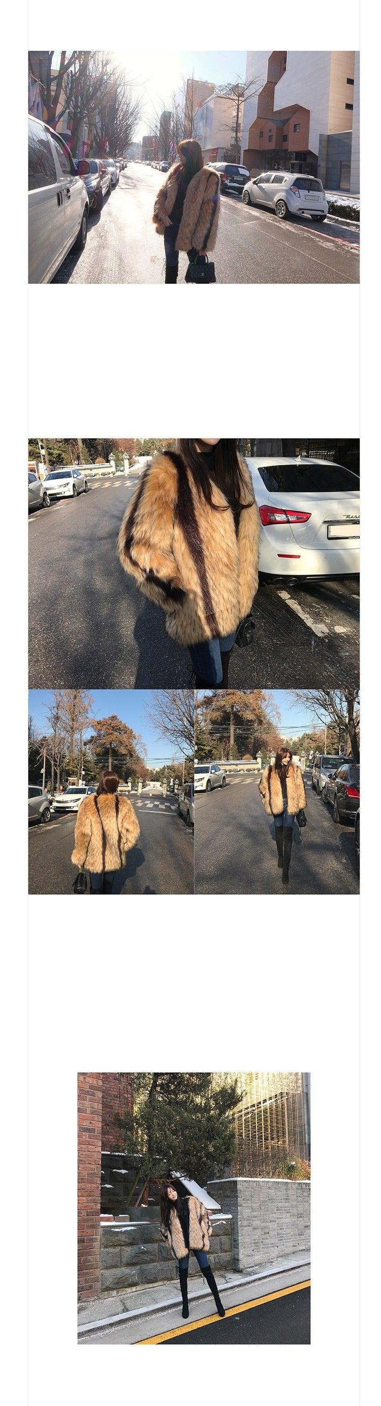 Artificial Fox Fur Marbled Fur Coat - MAXIME