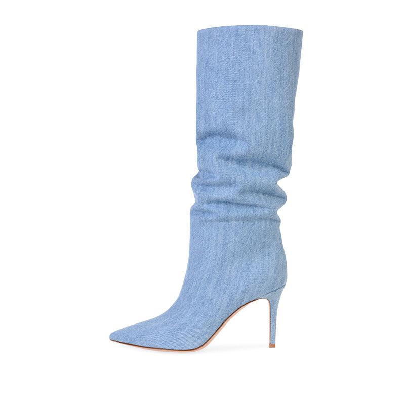 Women's Denim Knee-high Boots - MAXIME