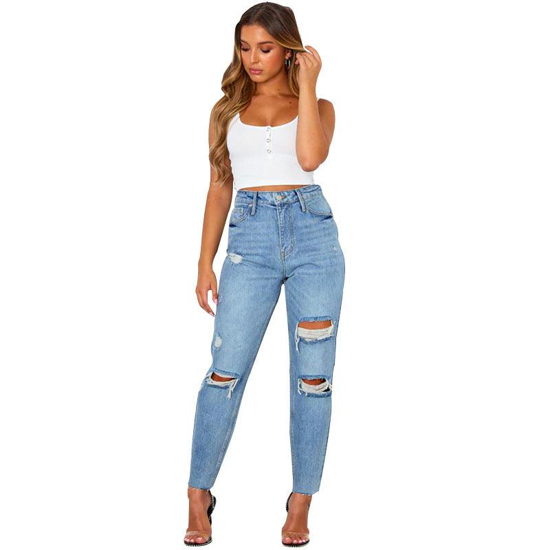 Women's Fashion Washed Blue Jeans - MAXIME