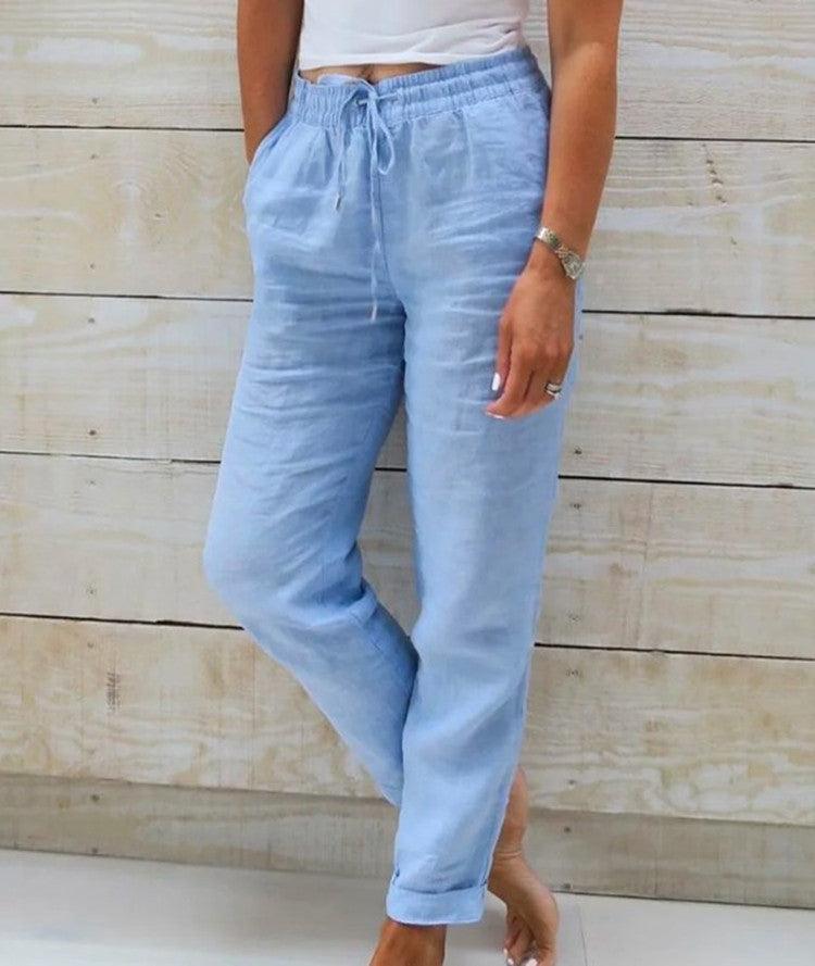 Maxime High Waist Elastic Waist Cotton Casual Pants - MAXIME