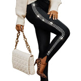 Rhinestone Small Slit Tight Trousers - MAXIME