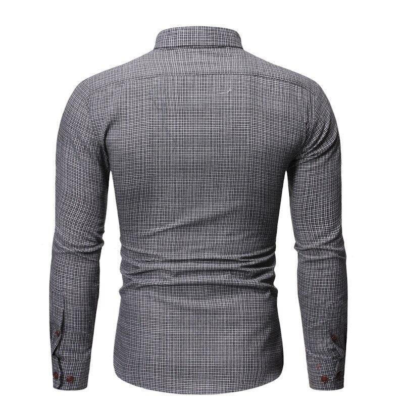 Casual Check Lapel Men's Double Pocket Slim Large Size Long Sleeve Shirt - MAXIME