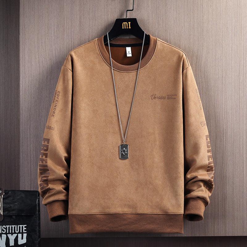 Trendy Casual Suede Round Neck Sweater For Men - MAXIME