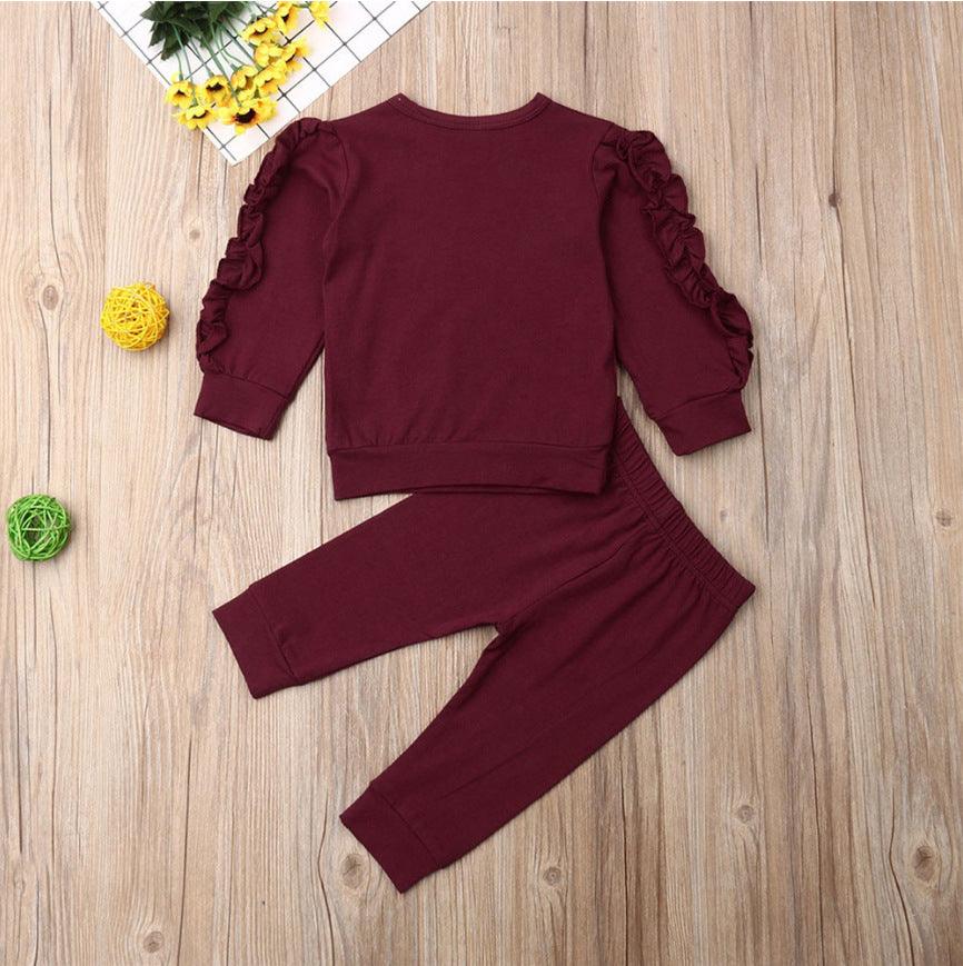 Baby Boys Girls Ruffles Jumper Solid Long Sleeve Sweatshirt Tops Pants - MAXIME