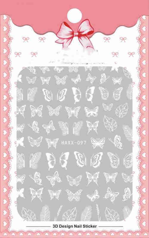 Black Butterfly Nails Stickers Decals White Flower Adhesive Manicure - MAXIME