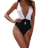 Maxime One-piece swimsuit color-block metal belt - MAXIME