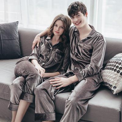 Couple Gold Velvet Long Sleeve Pajamas - MAXIME