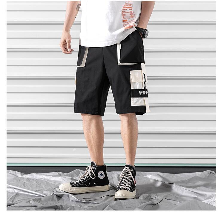 Hip hop shorts mens black casual street wear elastic shorts - MAXIME