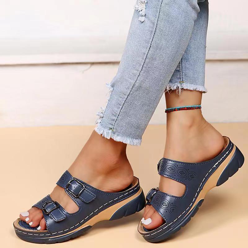 Double Buckle Slippers Women - MAXIME